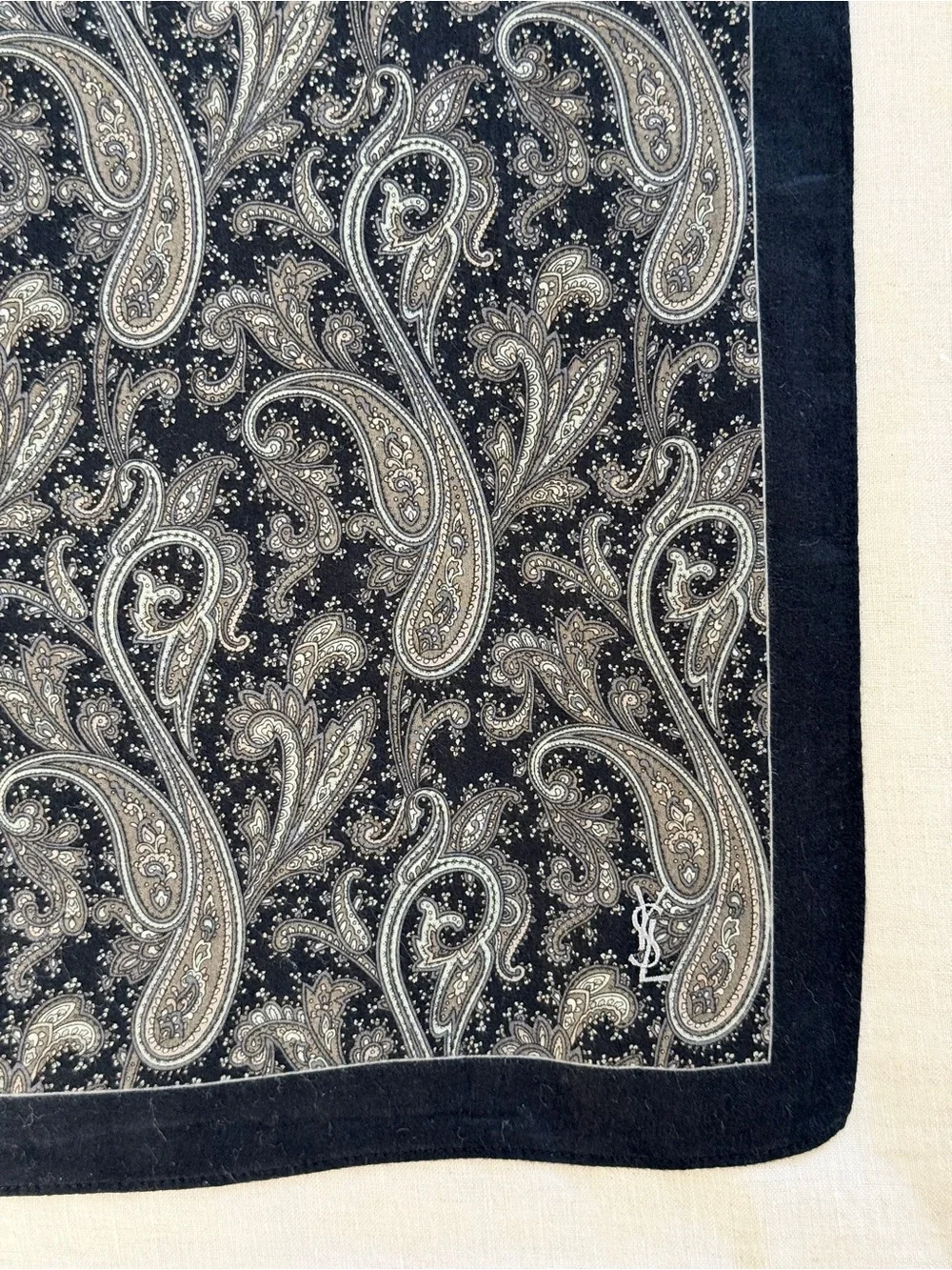 Vintage YSL Black Paisley Cotton Bandana Scarf Made in Japan - Picture 3 of 8